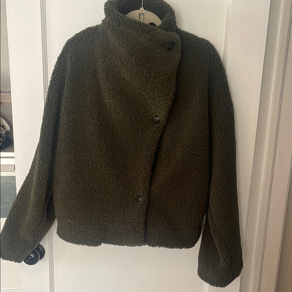 We The Free Izzy Wrap Teddy Jacket in Olive Green